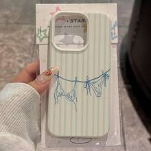 1pc TPU Material Blue Summer Bikini Stripe Pattern Phone Case Compatible With IPhone/ Phones - White - View 1