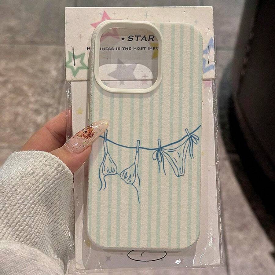 1pc TPU Material Blue Summer Bikini Stripe Pattern Phone Case Compatible With IPhone/ Phones - White - View 1