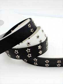 1 件女孩铆钉星镂空个性化腰带，百搭扣腰带，