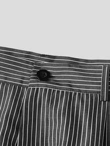 INCERUN Mens High Waist Zipper Striped Casual Loose Wide Leg Trousers Long Harem Pants Bottoms - 黑色 - 查看 8