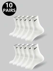 1 双/5 双/6 双女士休闲长袜，简单舒适日常穿着男女通用中筒袜，秋季袜子