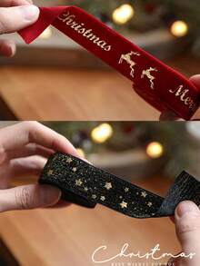 1卷圣诞天鹅绒丝带圣诞快乐字母麋鹿星2.18码天鹅绒圣诞丝带用于礼品包装圣诞树装饰工艺品花环用品家庭派对装饰配件