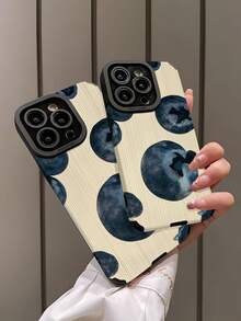 1 pieza Funda de teléfono suave y protectora de piel sintética con patrón retro de arándanos y rayas verticales, compatible con Apple 15/15 PLUS/15 PRO/15 PRO MAX, resistente al agua, a los golpes y a los arañazos - Multicolor - Ver 4