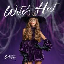 1pc Witch Hat Halloween With Light Foldable Halloween Costume Accessories For Party Cosplay - 黑色 - 查看 5