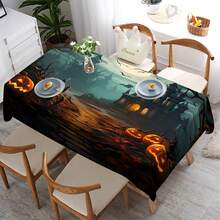 1/20 chiếc khăn trải bàn chủ đề Halloween, khăn trải bàn hình bí ngô phát sáng và lâu đài kỳ lạ, hoàn hảo cho tiệc tùng và trang trí nhà cửa, khăn trải bàn hình chữ nhật bằng polyester có thể giặt bằng máy, trang trí bàn Halloween - Nhiều màu - Xem 4