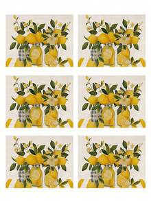 1 pièce/4 pièces/6 pièces/48 pièces Sets de table style nordique à motif citron, résistants à la chaleur, dessous de plats pour tasses à café et bols, lavables, fournitures de décoration pour fête, cottage, hôtel et maison