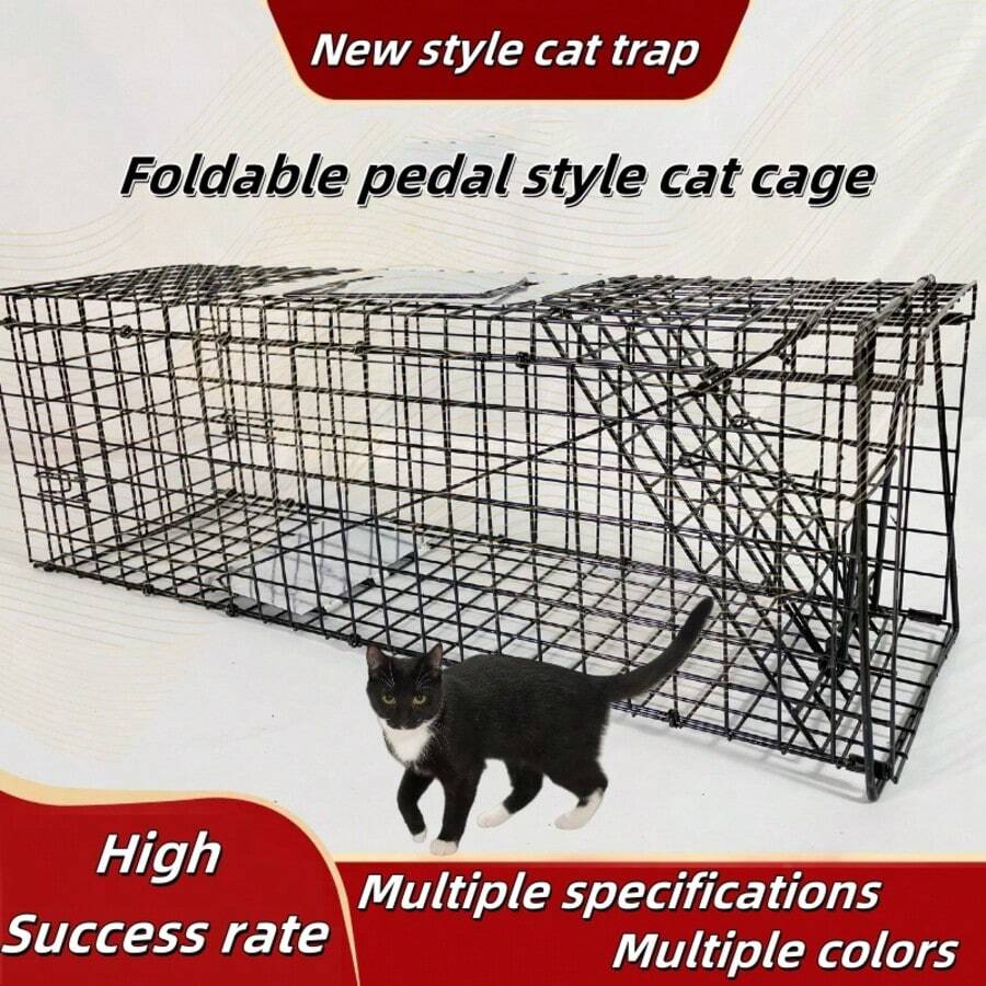 Large Humane Cat Trap, Automatic Foldable Cat Cage, Pet Rescue Cage