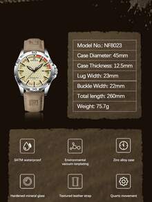 Relojes de cuarzo de moda para hombres de la marca NAVIFORCE, con correa de cuero, resistentes al agua, con calendario y reloj - Marrón plateado - Ver 4