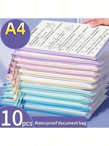 2/3/5pcs PVC Zipper Waterproof High-Quality Thick A4 Size File Folder With Mesh Pockets, 12 Color Combinations, Soft Transparent Bags, Waterproof Storage Bags Suitable For Papers, Books And Exams, Great For School, Office, Classroom Organization, Office Supplies, School Supplies, Travel File Folders And Document Bags