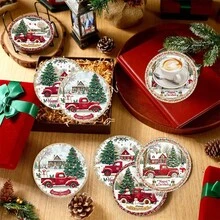 1 set/10 sets de 4 piezas/set de posavasos de Navidad con diseños de Papá Noel, campana de Navidad, copo de nieve, reno, árbol de Navidad, muñeco de nieve y pingüino de Navidad. Hechos de poliéster y goma, ideales para fiestas navideñas, bares, oficinas y hogares, para cualquier ocasión, de tamaño 3.94 x 3.94 pulgadas