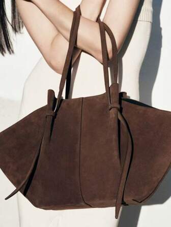 Vintage Large Capacity Faux Suede Trapeze Bag Designer Women Shoulder Bags Luxury Pu Leather Handbags Big Tote Bag, New Fall Fashion 2025 For Women