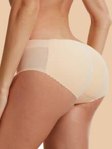 JUQDNX Solid Scallop Trim Shaping Panties, Simple Butt Lifting With Pads Breathable Panties, Women'S Underwear & Shapewear - 杏色 - 查看 1