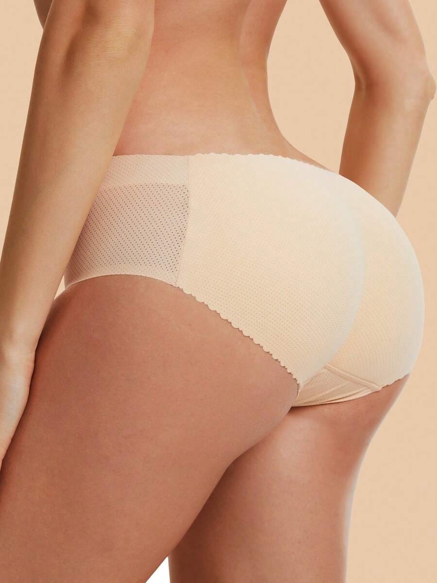 JUQDNX Solid Scallop Trim Shaping Panties, Simple Butt Lifting With Pads Breathable Panties, Women'S Underwear & Shapewear - 杏色 - 查看 1