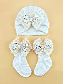 Conjunto de diadema, gorro y calcetines con estampado floral para bebé de 0 a 6 meses, gorro y calcetines para recién nacido, para todas las estaciones - Multicolor - Ver 14