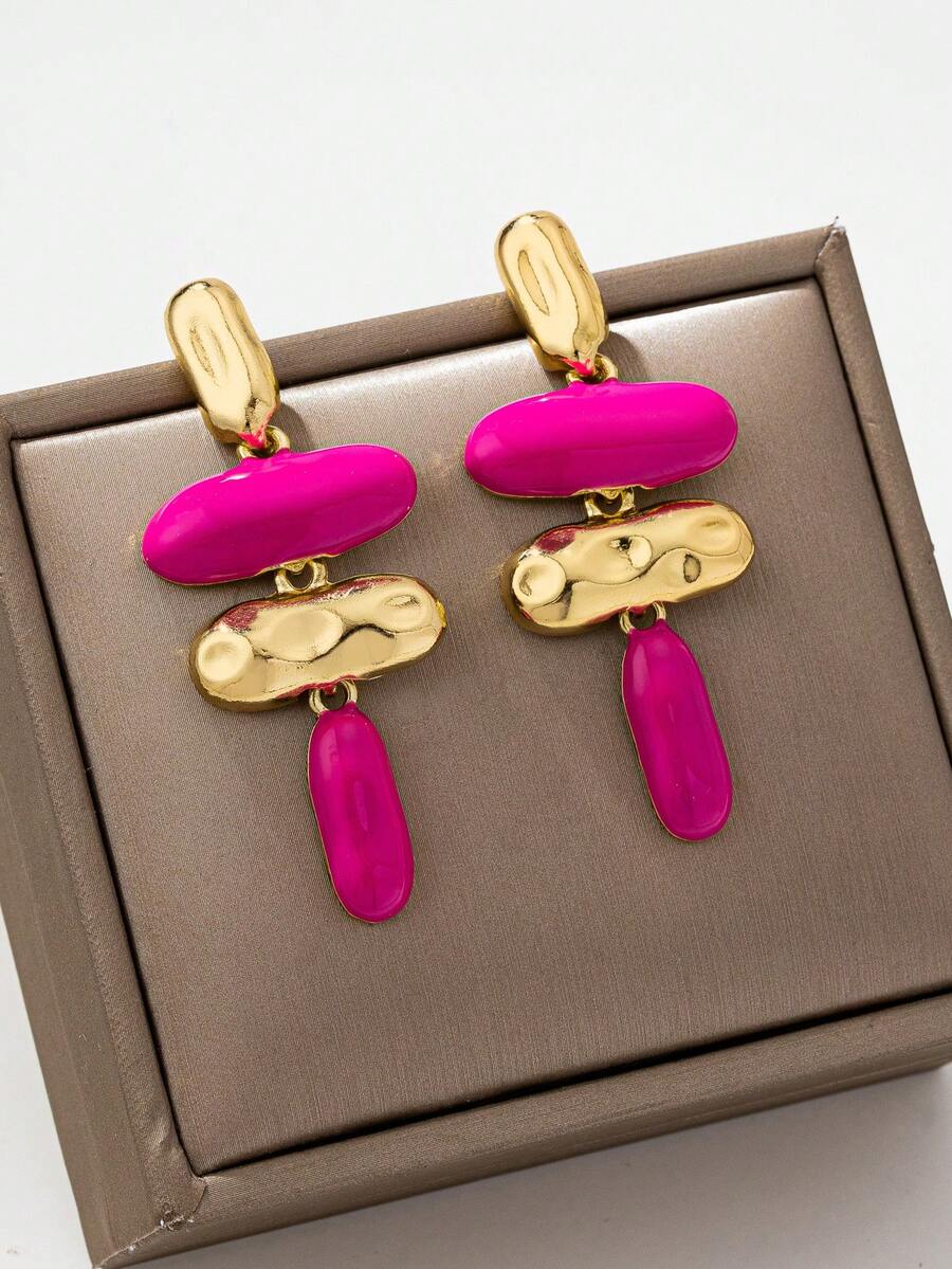 1 par de pendientes colgantes geométricos asimétricos exagerados de esmalte - Multicolor - Ver 1