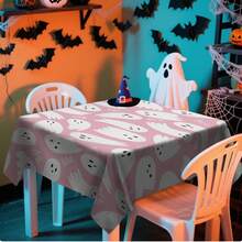 1/20pcs Halloween Theme Tablecloth,Cute Ghost Design Pink Tablecloth,Perfect For Parties,Dining & Home Decor,Halloween Decor