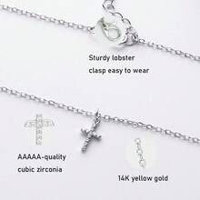 Cross Necklace For Women, 14K Gold Silver Plated Diamond Cross Pendant Necklace, Small Cross Charm Necklace Simple Cute Choker Necklaces, Faith Cross Jewelry First Communion Gifts - Bạc - Xem 3