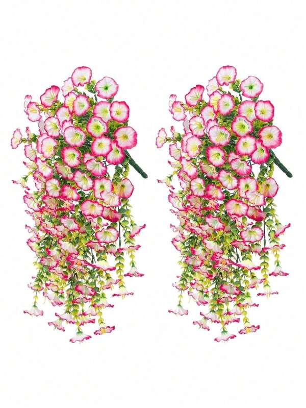 1/4pcs 2.46ft Artificial Hanging Flowers, Mixed Color Morning Glory And Eucalyptus Leaves, UV Resistant, Realistic, With No Container, For Valentine'S Day, Christmas, Halloween, Thanksgiving, Mother'S Day, Spring Display, Various Room Types, Outdoor, Home Office, Garden Decoration