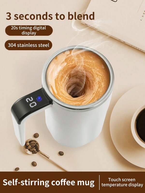 1 كوب تقليب آلي، كوب قهوة كهربائي محمول من الفولاذ المقاوم للصدأ 304 مع شاشة درجة الحرارة، شحن USB، بطارية 200 مللي أمبير، مصنوع من مادة ABS، سهل الحمل والتنظيف، مناسب للاستخدام المنزلي والمكتبي، هدية عيد مثالية