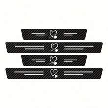4pcs/Set Love Carbon Fiber Door Sill Protector - Scratch Crash Resistant, Easy Installation Anti-Slip Gripper, Elastic Installation, Door Protection Edge Protection, Suitable For All Cars, Durable Black Car Door Sill Cover, Fashion Auto Accessories