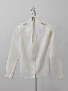 性感露肩挂脖吊带背心，短款针织毛衣上衣 - 白色 - 查看 7