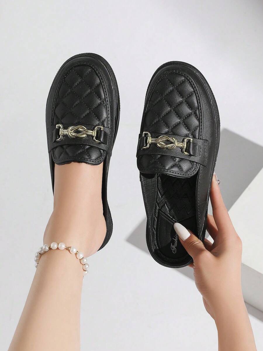2025 New Metal Buckle Fashionable Solid Color Dress Shoes & Mules - Black - View 1