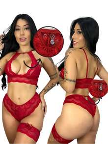 Women's Lingerie With Garter Belt And Cropped Bra – Premium Touch - 黑色 - 查看 4