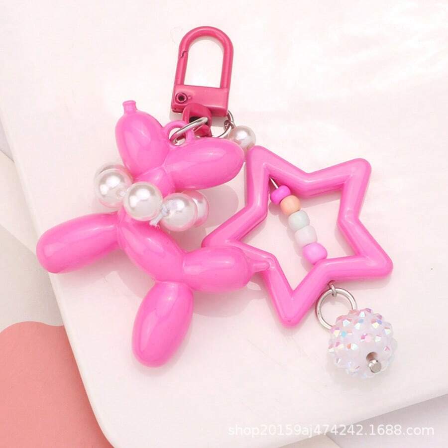 1 件彩色卡通狗气球配星星 ABS 仿珍珠围巾钥匙扣，可爱动物钥匙扣，适用于包袋和服装、节日礼物汽车配件哥特 Y2k - A - 查看 1