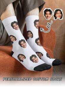 人脸袜 1 双装 定制女士趣味中筒袜，可印制个性化照片，任何脸型均可印制在袜子上，趣味独特的情侣袜，适合情人节、生日或其他任何场合。可爱、简约、趣味、舒适，可定制、个性化、独特，男女皆宜，是送给男友、朋友、卧室装饰或睡衣套装的理想礼物。 - 彩色 - 查看 5