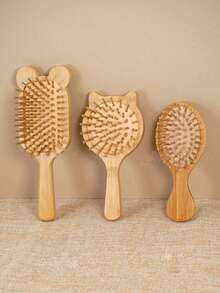 Bamboo Hair Brush, Natural Wooden Anti-Static Smooth Hair Scalp Massage Comb, Styling Tool For Men And Women - Apricot - View 5