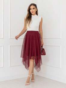 Elegance Tulle Midi Skirt With Polka Dots Code 127 - Burgundy - View 4