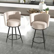 Bar Stools Set Of 2, 27" Tufted Modern Counter Height Bar Stools, Upholstered Barstools With Back & Footrest Metal Legs, Stools For Kitchen Island, Counter, Cafes, Dining Room (Beige) - Màu be - Xem 1