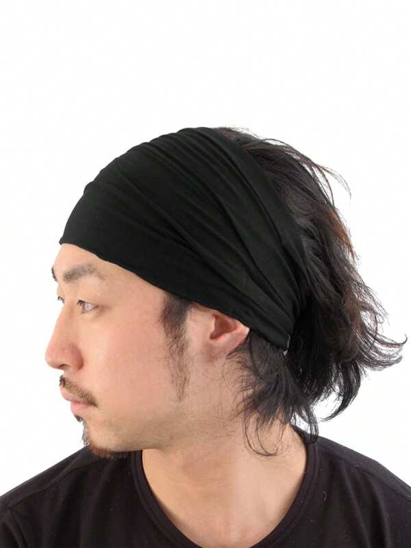 1pc Japanese Style Unisex Black Headband, Stretchy Hair Band For Running, Sports, Hiking, Casual Wear
