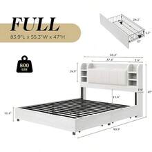 Full/Queen/King Size Storage Bed Frame With Headboard, Bookcase Shelf Design With 4 Drawers And Built-In Charging Station, Modern Platform Bed, No Box Spring Required, White - Xem 2