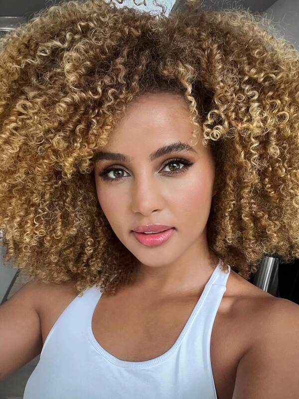 Curly Wigs For Women 14 Inch Afro Kinky Curly Twist Out Wig Soft Afro Bomb Kinky Curly Synthetic Glueless Heat-Resistant Wigs