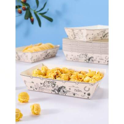 10/24pcs Black & White Western Cowboy Food Boxes, Fries Boxes, Popcorn Boxes, Snack Boxes For Birthday Party Decor And Home Movie Night, Suitable For Lunch Box, Bakery Bread, Burger Restaurant