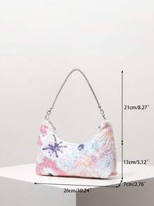 优雅多彩亮片女士单肩包，花卉图案包，新娘派对包，亮片包，舞会包，舞会配饰，高档女士手提包，婚礼用品，优雅女士包（图案随机），闪亮亮片女士包 - 彩色 - 查看 7