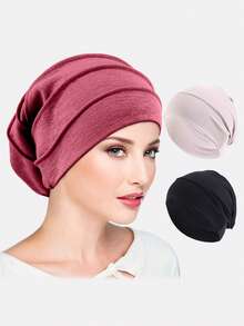 3 件装女士无檐便帽、化疗帽、睡眠帽、光头帽、穆斯林头巾帽，适合日常使用