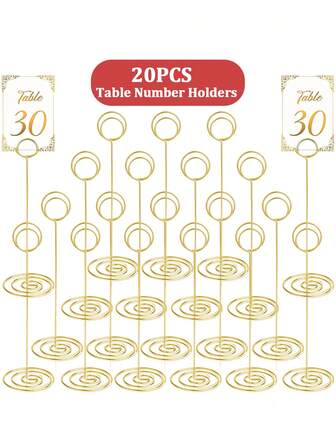 20Pcs, 8.75 Inch/22 Cm Tall Table Number Holders - Gold Peacock Circle Clip Style - Photo Clip Place Card Holder,Table Number Stands, Price Tag Holder, Photo Holders, Exquisite Quality, Durable And Sturdy For Wedding Party, Festival, Holiday, Christmas, Graduation, Reception, Restaurant, Family Gathering, Tea Party, Office Memo, Tarot Card Reading, Home Centerpiece, Decorations Display