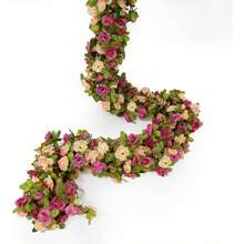 1/4PCS 100 Ft Flower Garland Artificial Rose Vine With Green Leaves Hanging Artificial Flower Vines Ivy Garlands Wall Autumn Decor Garden Decor For Room Wedding Birthday Arch Decor, Outdoor Garden Decorations,Autumn Home Decor ﻿