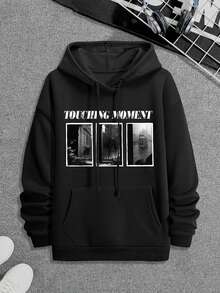 sweat-shirt à capuche personnalisé pour hommes, sweat-shirt à capuche ample et décontracté pour la rentrée, les activités extérieures, Halloween, avec photo ou design personnalisé. Convient pour les couples, les blagues, les cadeaux surprises, les vêtements de sport style petit ami, coupe basique. Convient pour le petit ami, la famille, les amis. sweat-shirt à capuche noir, cadeau pour les fêtes, cadeau pour lui, automne, Top à manches longues - Noir - Voir 3