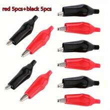 10 piezas de Pinzas de Cocodrilo, Pinzas de Prueba de Energía, Cables Jumper de Cocodrilo - Negro+Rojo - Ver 2