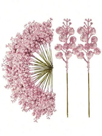 16 piezas - Tallos de bayas con brillo navideño, ramas artificiales de bayas rojas, picos de acebo, tallos de 7.8 pulgadas de picos artificiales de Navidad para adornos del árbol de Navidad, corona de Navidad DIY, manualidades, decoración navideña y del hogar, rosa