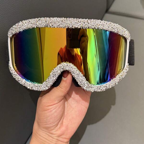 Strass-Dekor rosa Ski Snowboard Fahrrad Motorrad Brillen - Antibeschlag, windundurchlässig, dicke Schaumstoffpolsterung für Herren und Damen