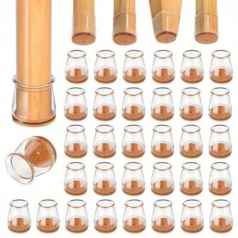 4/16/32/40 Transparent Silicone Furniture Foot Pads, Chair Leg Protection Covers With Thickened Felt Pads - Super Anti-Slip And Silent Floor Protectors, Wear-Resistant And Scratch-Resistant, Invisible Design, Suitable For Hardwood/Tile Floors, Square And Round Compatible