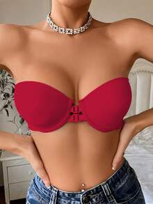 Áo ngực không dây cài trước, nâng ngực cho nữ, họa tiết trái tim, hở lưng, đồ lót không dây vô hình, đồ lót gợi cảm có dây đeo có thể điều chỉnh, áo ống, tuyệt vời cho váy hở lưng, áo ngực có gọng chống trượt, chống lộ - Đỏ - Xem 6