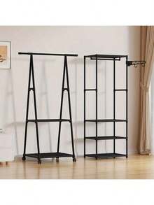 1pc Metal Freestanding Portable Clothes Rack With 1-Tier Shelf, Adjustable Rolling Clothes Rack, Large Capacity Non-Slip Hat Rack With Locking Wheels, Multi-Layer Design. Rolling Multi-Functional Metal Clothes Rack, Independent Triangle Clothes And Coat Storage Organizer Suitable For Home, Kitchen And Closet, With Movable Multi-Layer Structure. Floor Standing Clothes Rack Living Room Storage Rack Floor Standing Bedroom Small Coat Rack Bag Rack - Multicolor - View 8