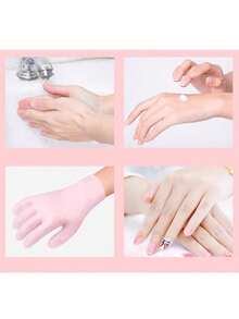 Pink Silicone Moisturizing Hand Mask & Foot Mask Gel, Cuticle Remover, Nourishing Hand Gloves & Foot Socks
