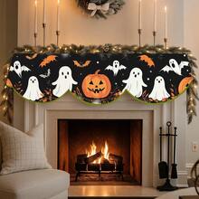 1 Black Orange Halloween Fireplace Scarf With Pumpkin Lantern, Bat And Spider Web Patterns, Made Of Polyester Fabric, Suitable For Halloween Decoration, Party Supplies, Table Flags Or Fireplace Covers, Perfect For Home Living Room Fireplace Door And Window Decoration