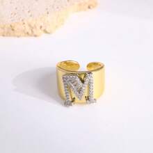 1 Pc New Arrival Two Tone Pave Initial Letter Ring Vintage Style Adjustable Open Metal Rings - Letter Type - View 8